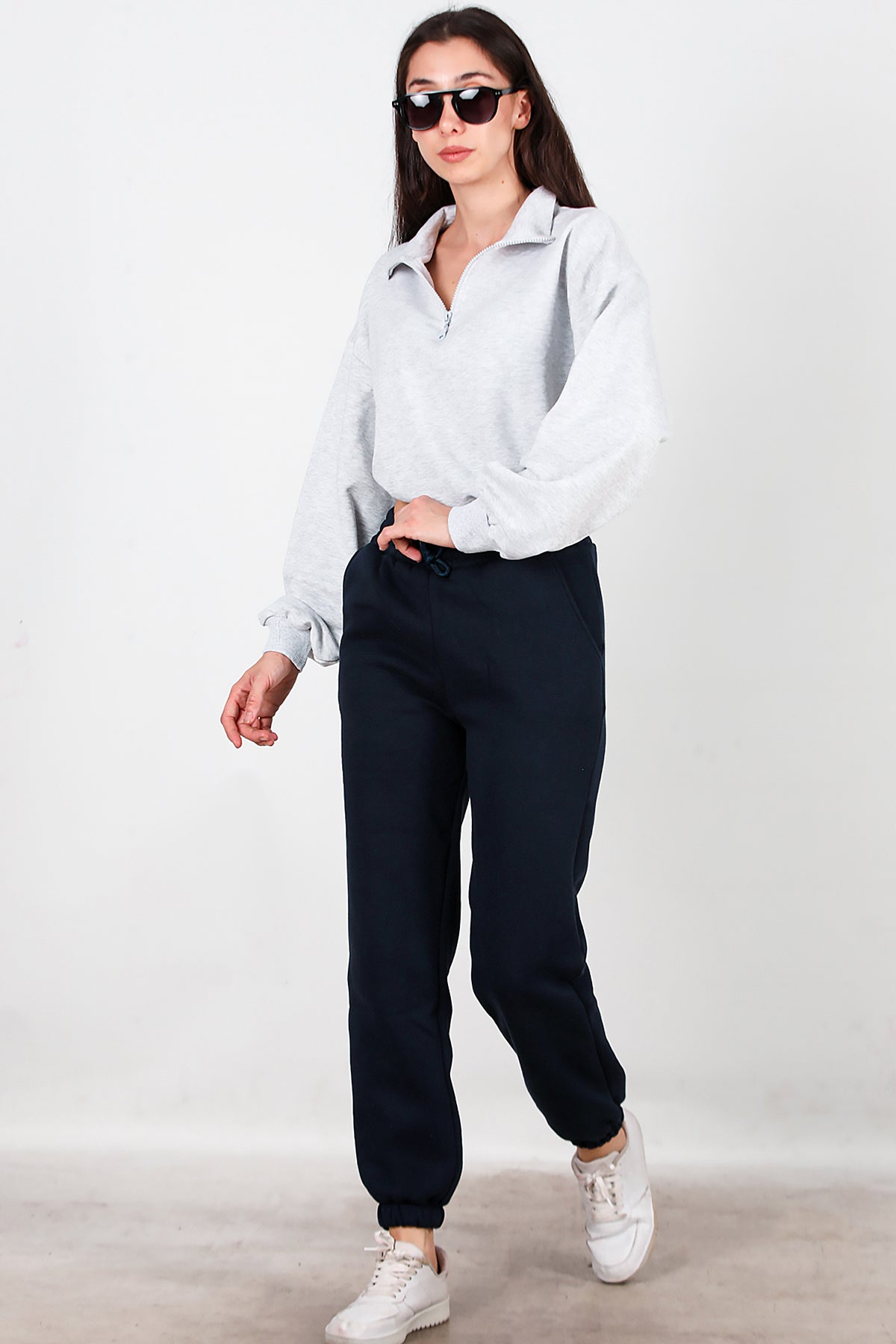 Kadın Bel Paça Lastikli Üç İplik Eşofman Lacivert