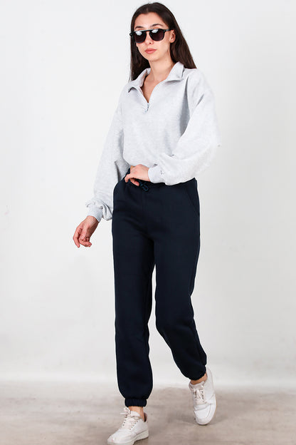 Kadın Bel Paça Lastikli Üç İplik Eşofman Lacivert