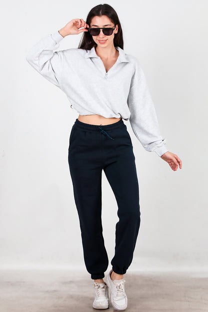 Kadın Bel Paça Lastikli Üç İplik Eşofman Lacivert