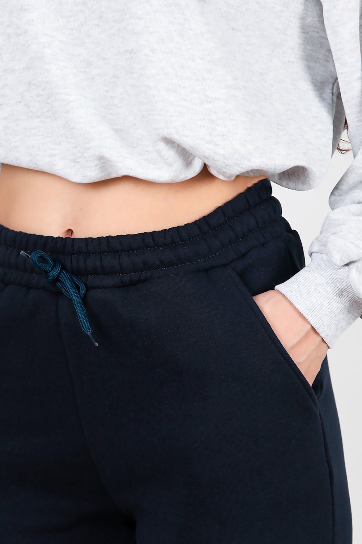 Kadın Bel Paça Lastikli Üç İplik Eşofman Lacivert