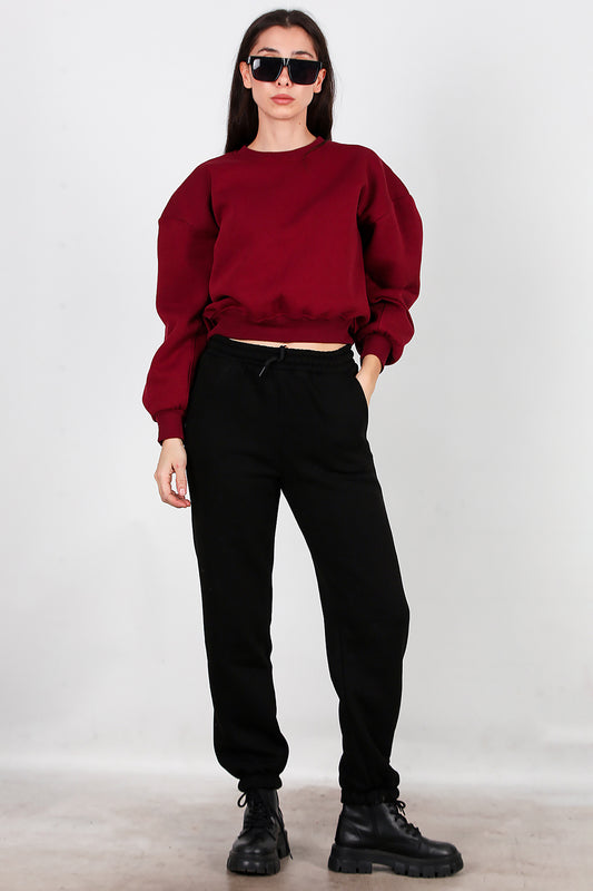 Kadın Bel Paça Lastikli Üç İplik Eşofman Siyah