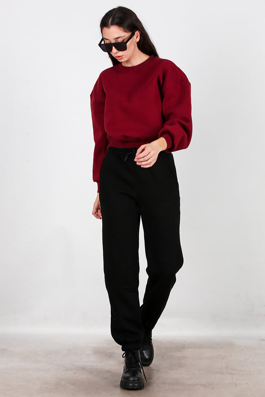 Kadın Bel Paça Lastikli Üç İplik Eşofman Siyah