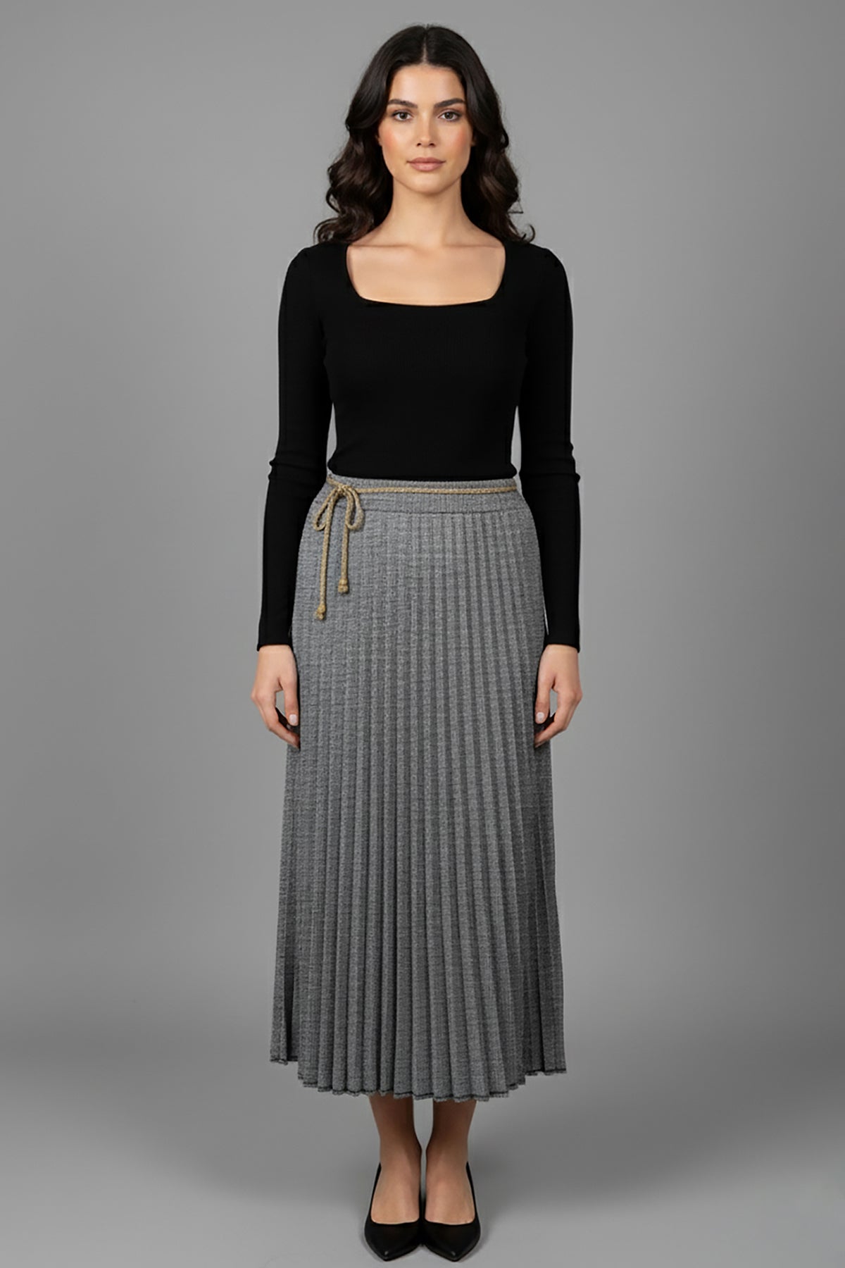 Büyük Beden Su Yolu Uzun Etek Gri