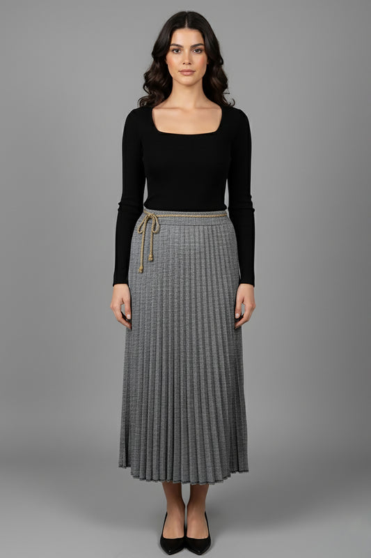 Büyük Beden Su Yolu Uzun Etek Gri