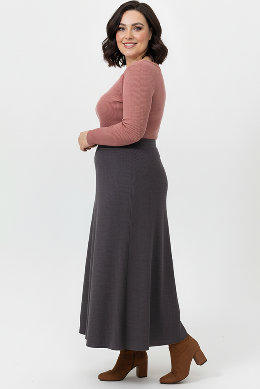 Büyük Beden Uzun Çan Etek Mor