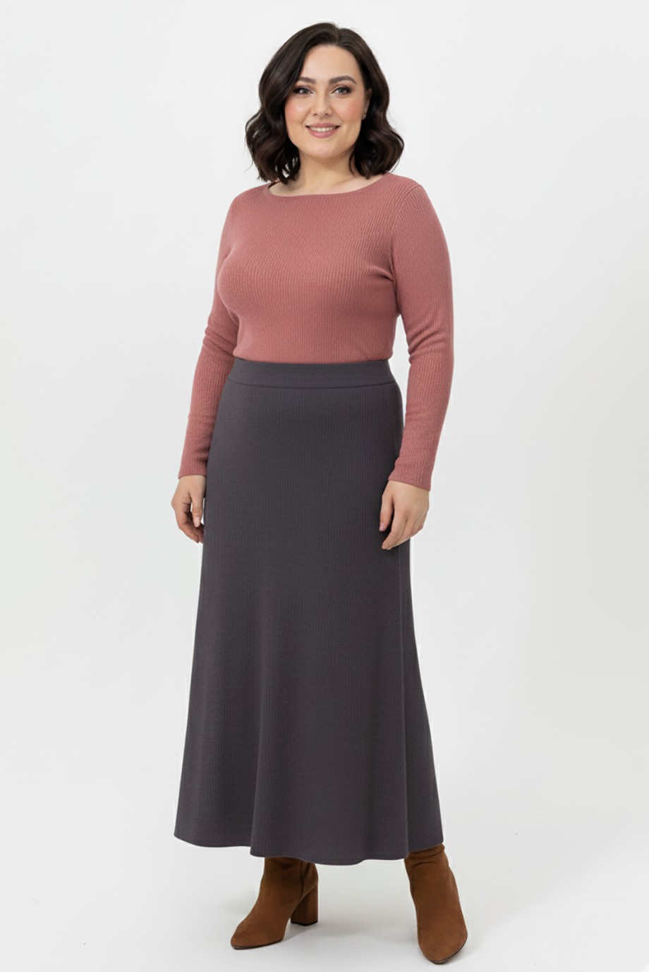 Büyük Beden Uzun Çan Etek Mor