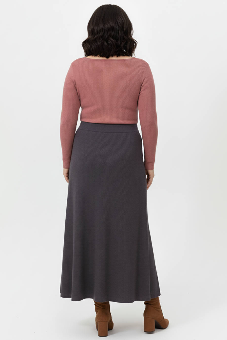 Büyük Beden Uzun Çan Etek Mor