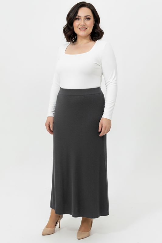 Büyük Beden Uzun Çan Etek Siyah