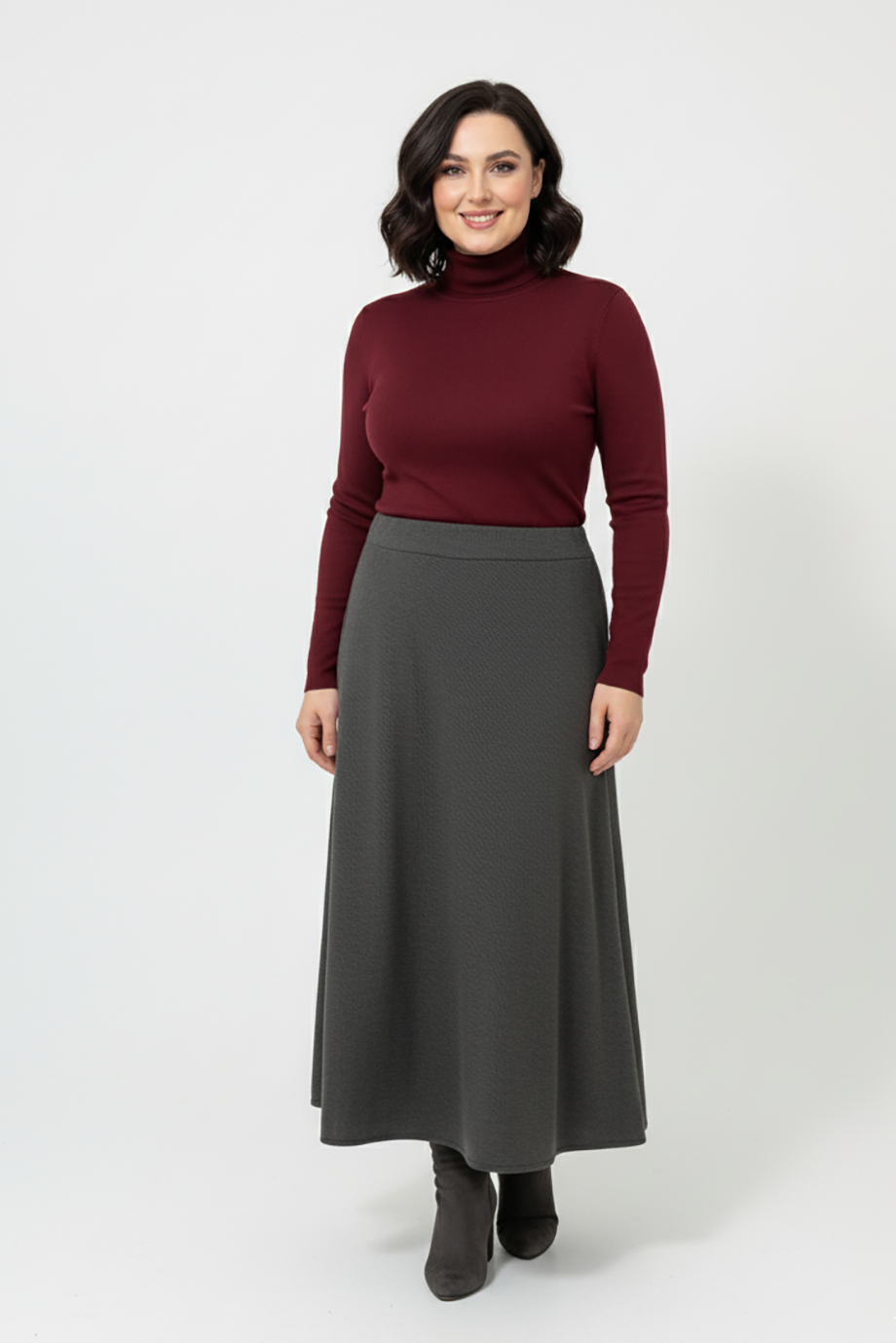 Büyük Beden Uzun Çan Etek Yeşil