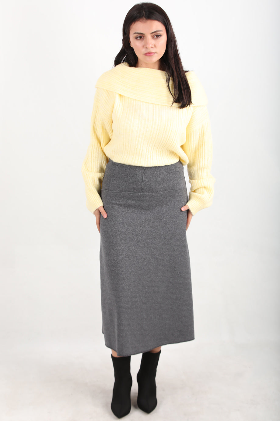 Selamidi Kadın Selanik Midi Boy Etek Gri