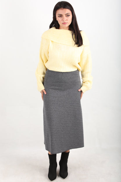 Selamidi Kadın Selanik Midi Boy Etek Gri