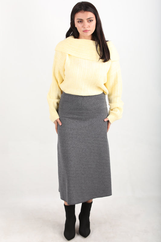 Selamidi Kadın Selanik Midi Boy Etek Gri