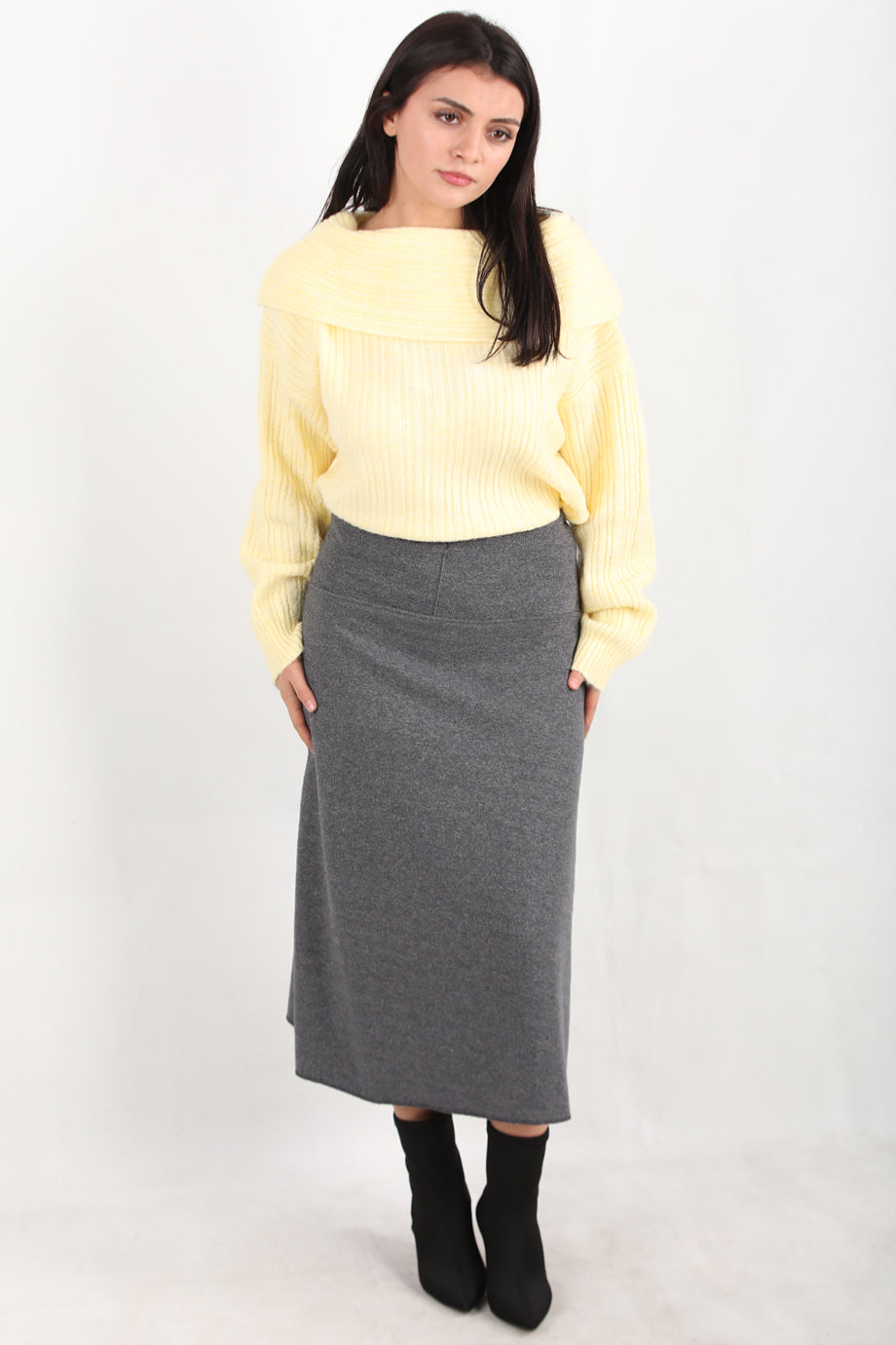 Selamidi Kadın Selanik Midi Boy Etek Gri