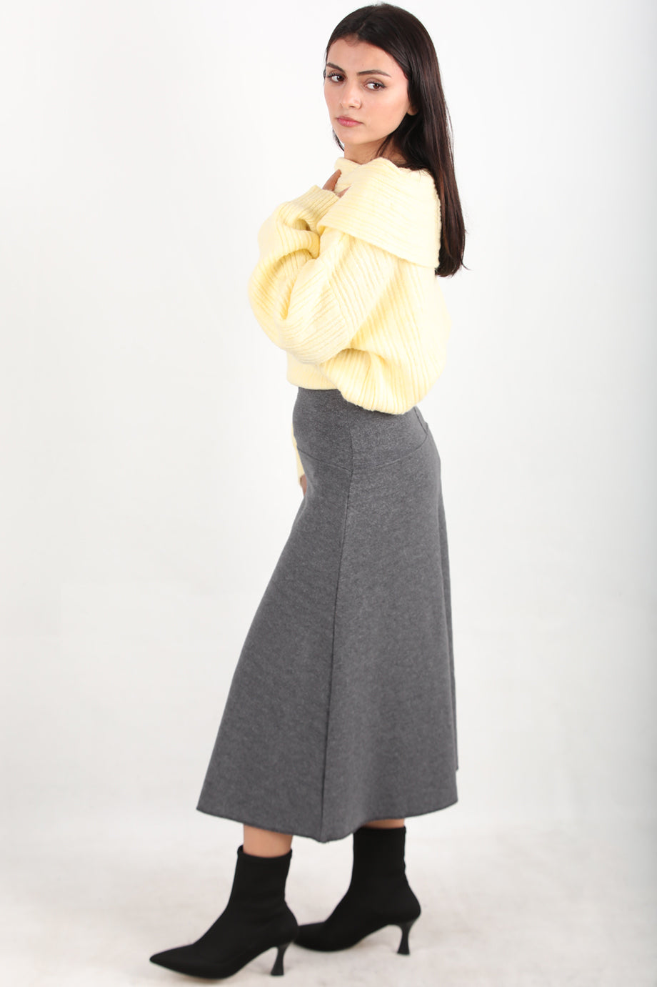 Selamidi Kadın Selanik Midi Boy Etek Gri