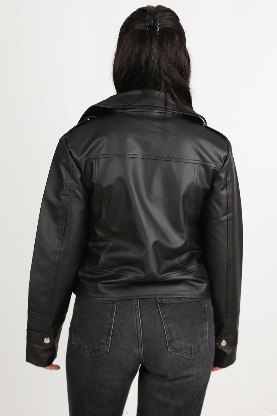 Crossleather Kadın Çapraz Fermuarlı Deri Ceket Siyah