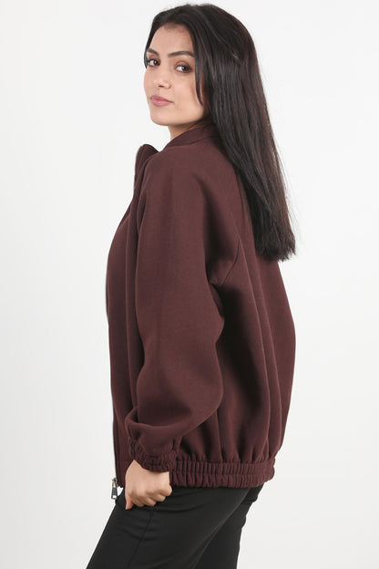 Flexjacket Kadın Ön Fermuarlı Dik Yaka Bel Lastikli Ceket Kahverengi