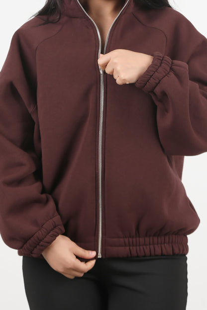 Flexjacket Kadın Ön Fermuarlı Dik Yaka Bel Lastikli Ceket Kahverengi