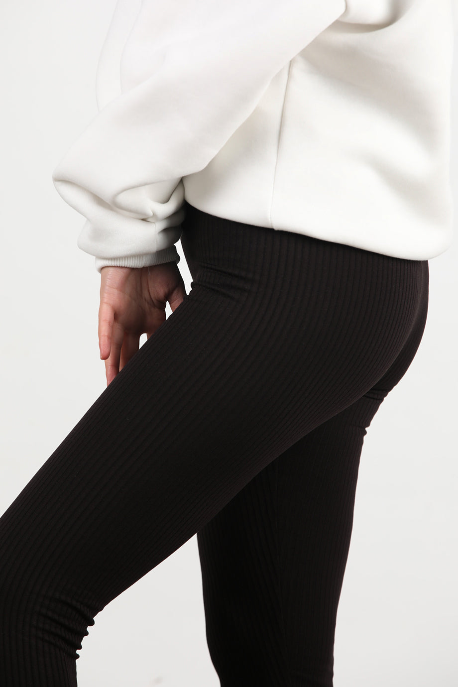 Ribvibe Kadın Önü V Yüksek Bel Kalın Fitilli Tayt Siyah