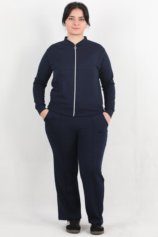 Sculpt Büyük Beden Fermuarlı Ön Dikiş Detay İkili Takım Lacivert