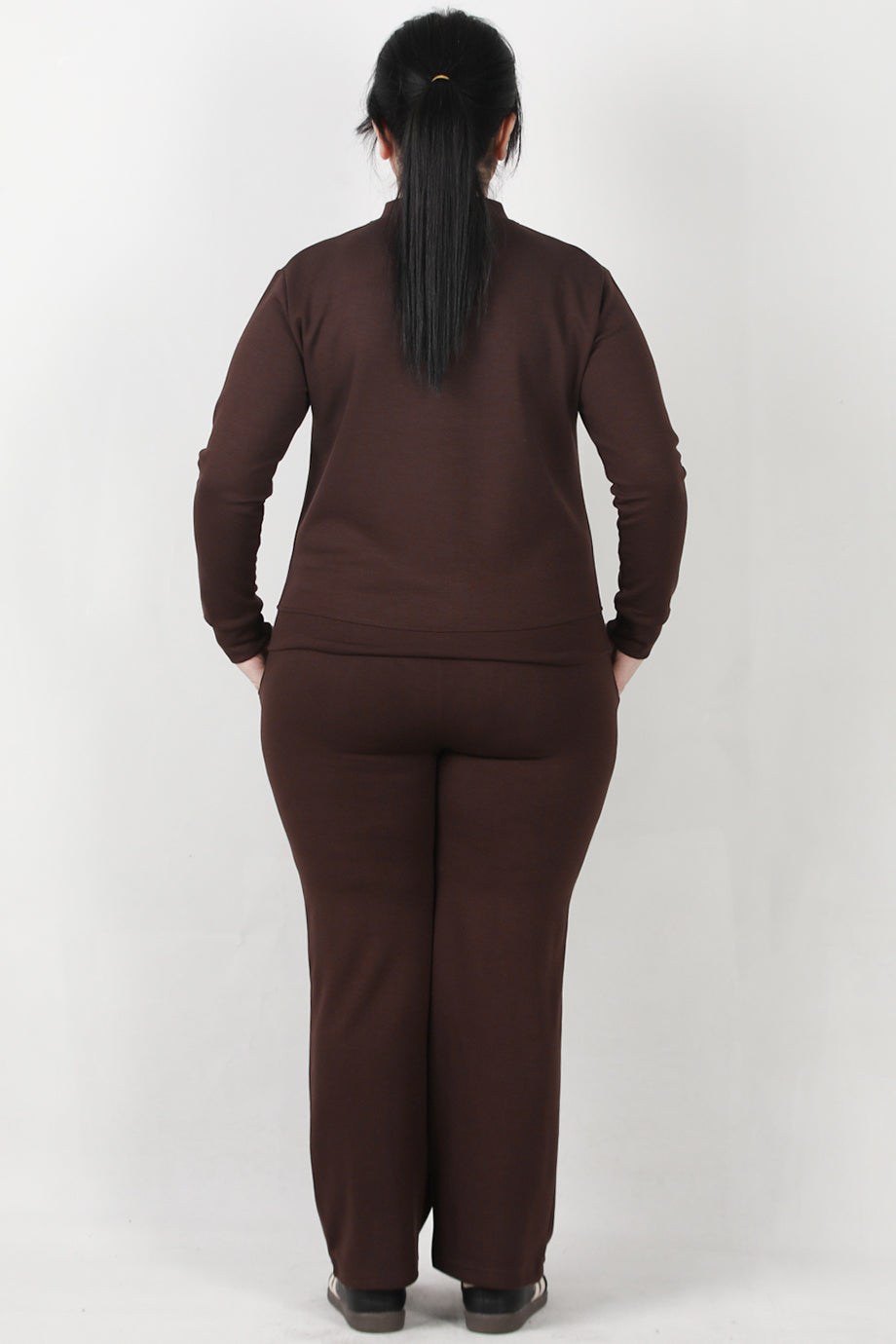 Sculpt Büyük Beden Fermuarlı Ön Dikiş Detay İkili Takım Kahverengi