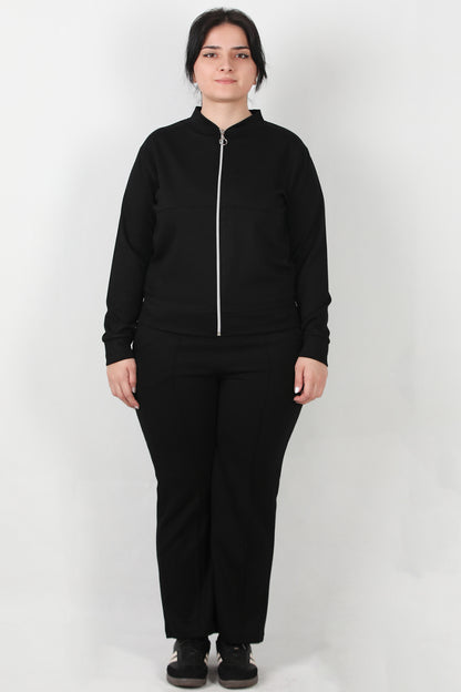 Sculpt Büyük Beden Fermuarlı Ön Dikiş Detay İkili Takım Siyah
