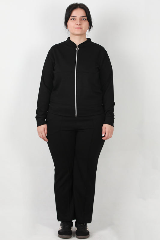 Sculpt Büyük Beden Fermuarlı Ön Dikiş Detay İkili Takım Siyah