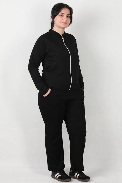 Sculpt Büyük Beden Fermuarlı Ön Dikiş Detay İkili Takım Siyah