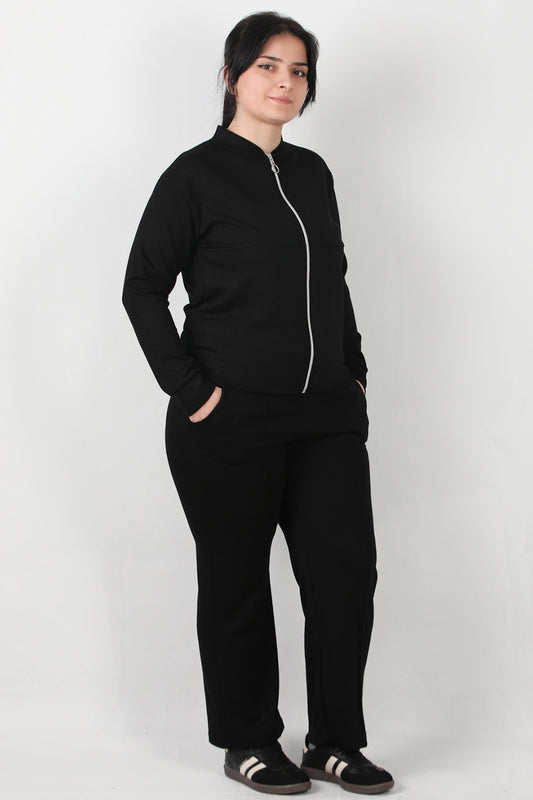 Sculpt Büyük Beden Fermuarlı Ön Dikiş Detay İkili Takım Siyah