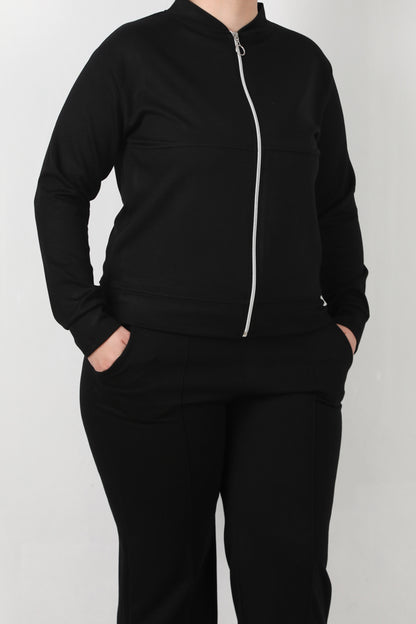 Sculpt Büyük Beden Fermuarlı Ön Dikiş Detay İkili Takım Siyah