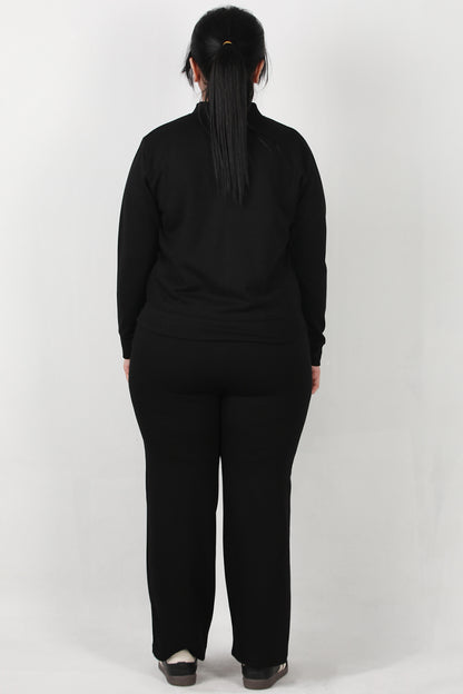 Sculpt Büyük Beden Fermuarlı Ön Dikiş Detay İkili Takım Siyah