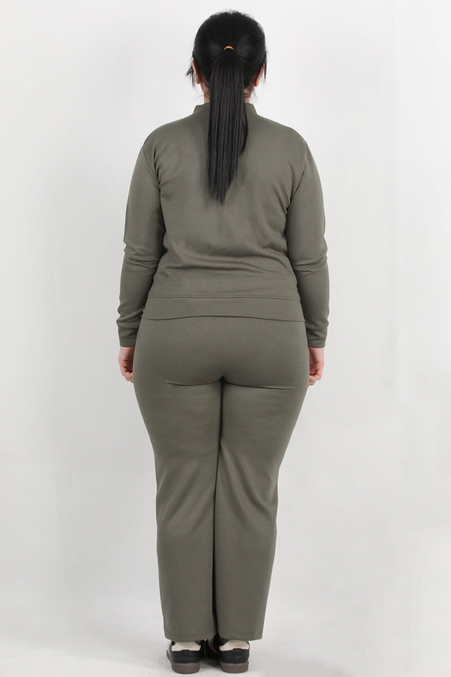 Sculpt Büyük Beden Fermuarlı Ön Dikiş Detay İkili Takım Haki