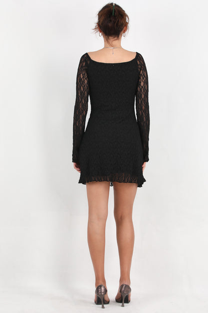 Muse Kadın Dantelli Kısa Elbise Siyah