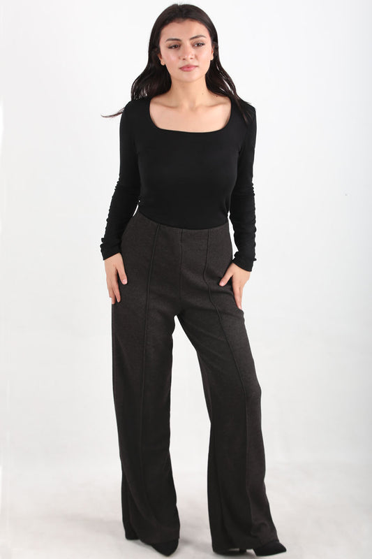 Wideknit Kadın Selanik Çimalı Bol Paça Pantolon Antrasit