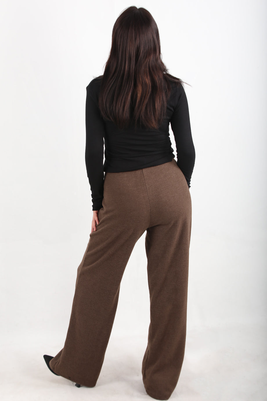 Wideknit Kadın Selanik Çimalı Bol Paça Pantolon Kahverengi