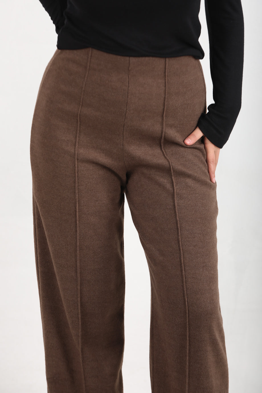 Wideknit Kadın Selanik Çimalı Bol Paça Pantolon Kahverengi