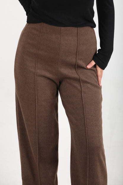 Wideknit Kadın Selanik Çimalı Bol Paça Pantolon Kahverengi