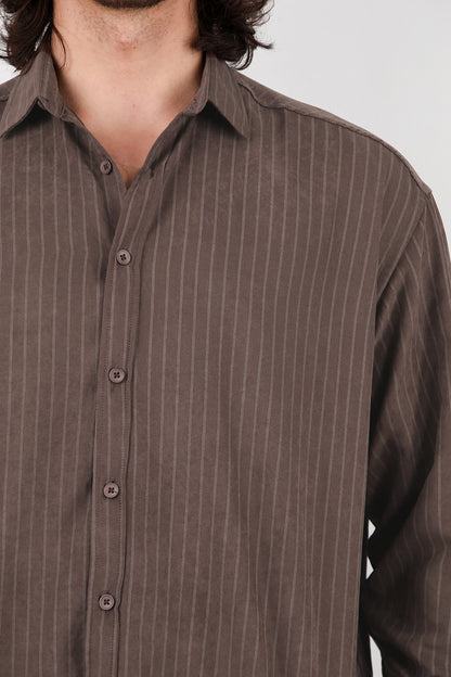Longsleeve Erkek Uzun Kol Gömlek  Kahverengi