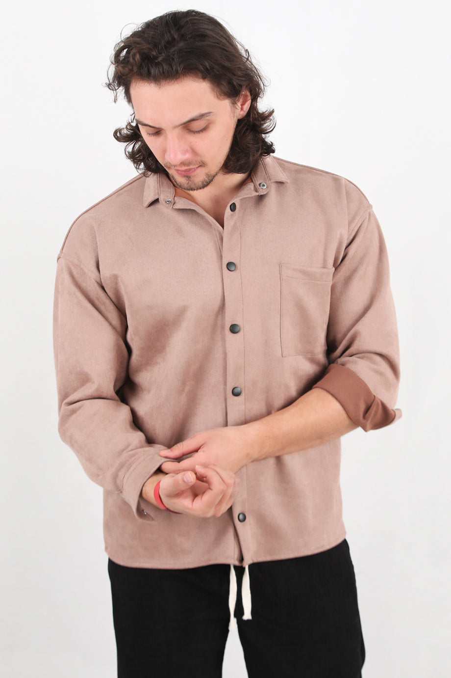 Rivet Erkek Çıtçıt Düğmeli Süet Gömlek Bej