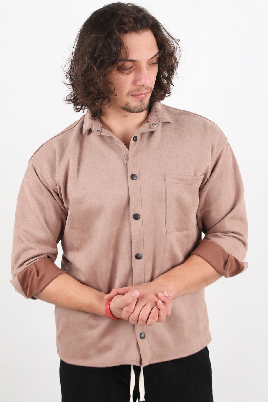 Rivet Erkek Çıtçıt Düğmeli Süet Gömlek Bej