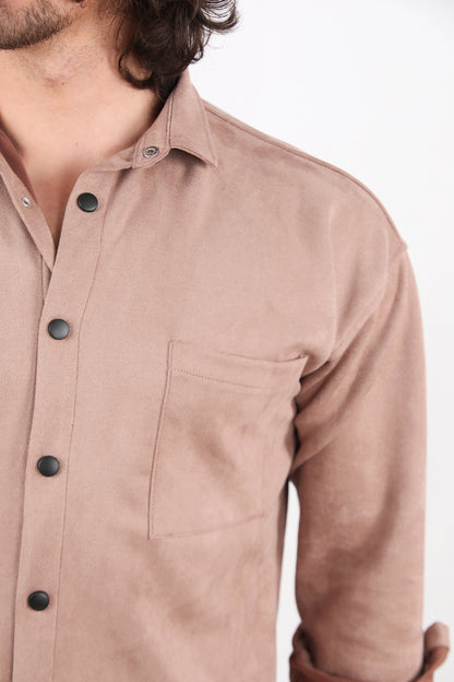 Rivet Erkek Çıtçıt Düğmeli Süet Gömlek Bej