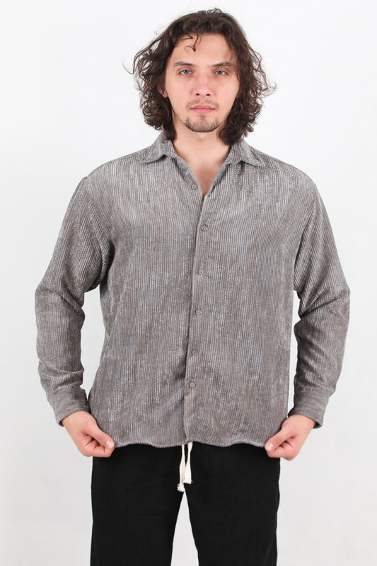 Velour Erkek Kadife Gömlek Gri