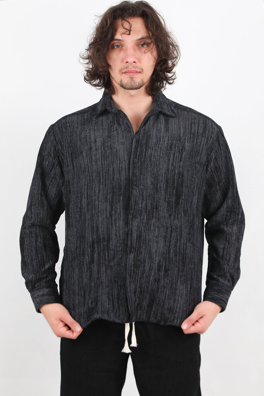 Velour Erkek Kadife Gömlek Siyah