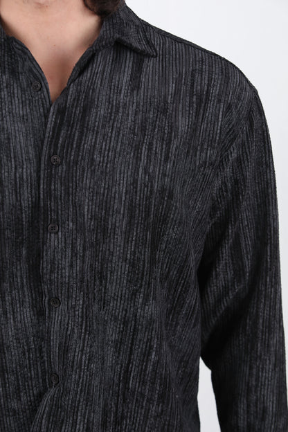 Velour Erkek Kadife Gömlek Siyah