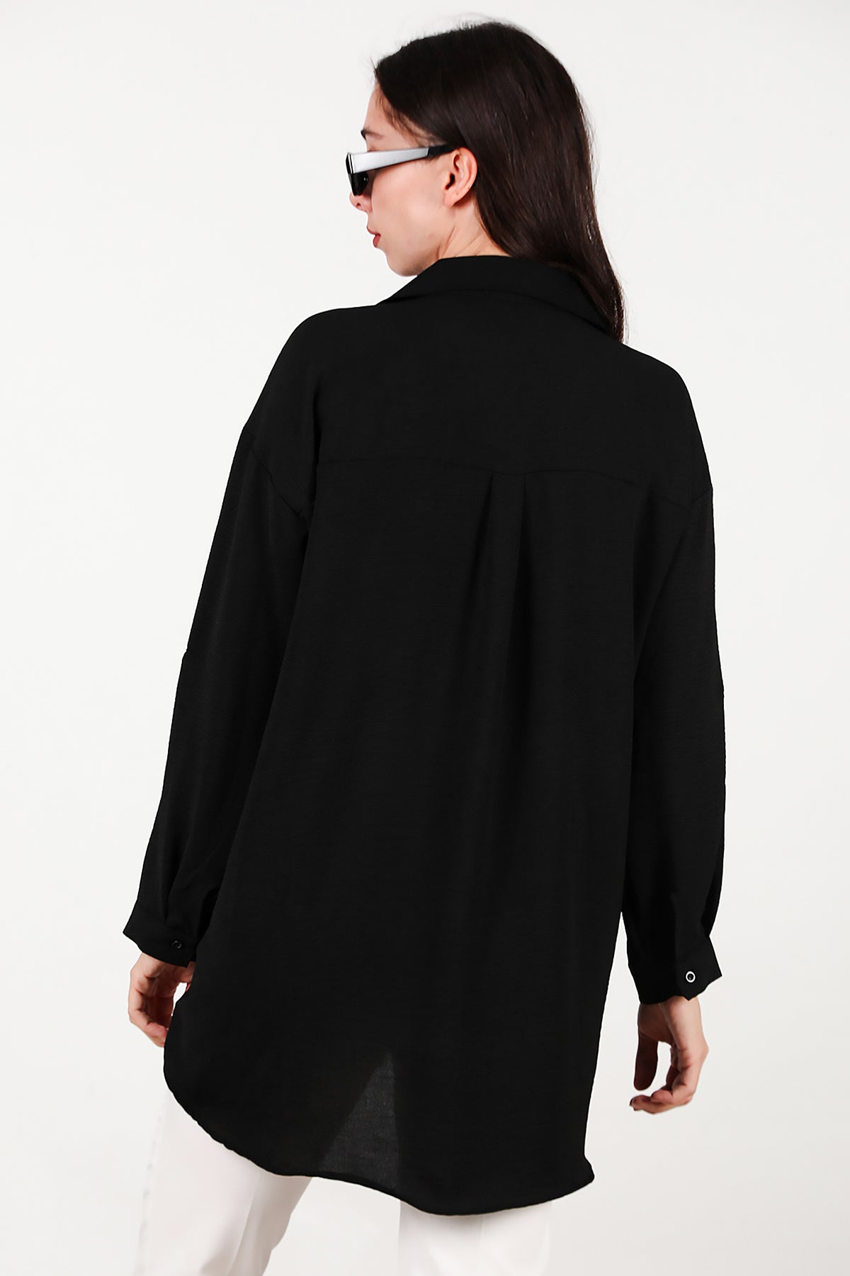 Kadın Yanları Düğmeli Gömlek Siyah