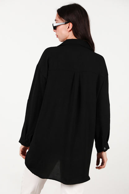 Kadın Yanları Düğmeli Gömlek Siyah