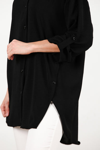 Kadın Yanları Düğmeli Gömlek Siyah
