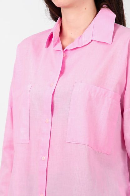 Kadın İki Cepli Oversize Gömlek Pembe