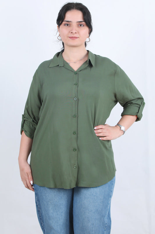 Serene Büyük Beden Kol Katlamalı Gömlek Haki