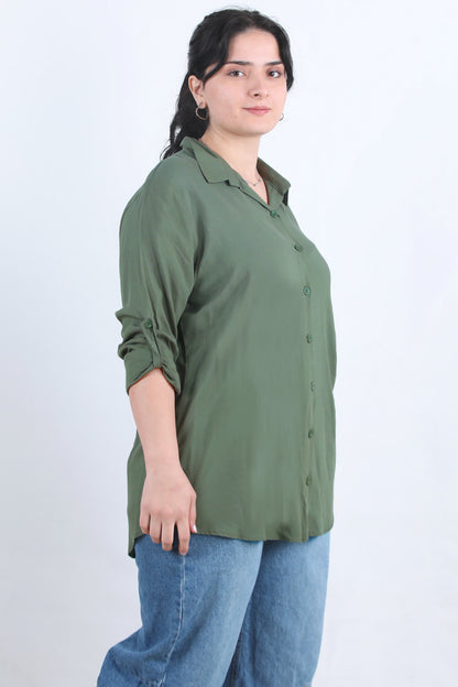 Serene Büyük Beden Kol Katlamalı Gömlek Haki
