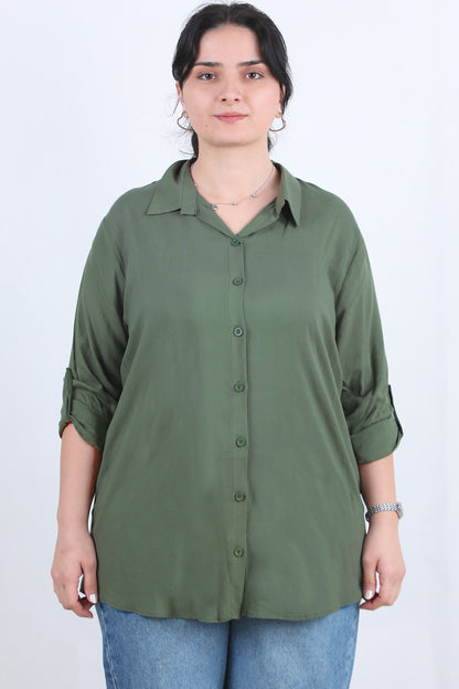 Serene Büyük Beden Kol Katlamalı Gömlek Haki